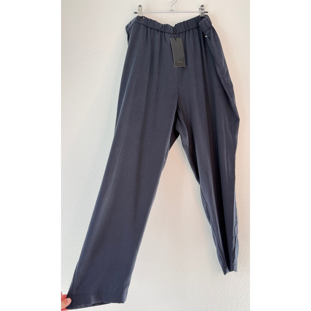 Vetta Tencel Elastic Waist Pants Navy Blue Minimalist Pockets Casual Capsule NWT